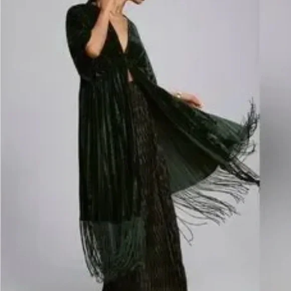 Anthropologie Green Tiered Wrap Gown - Picture 2 of 5